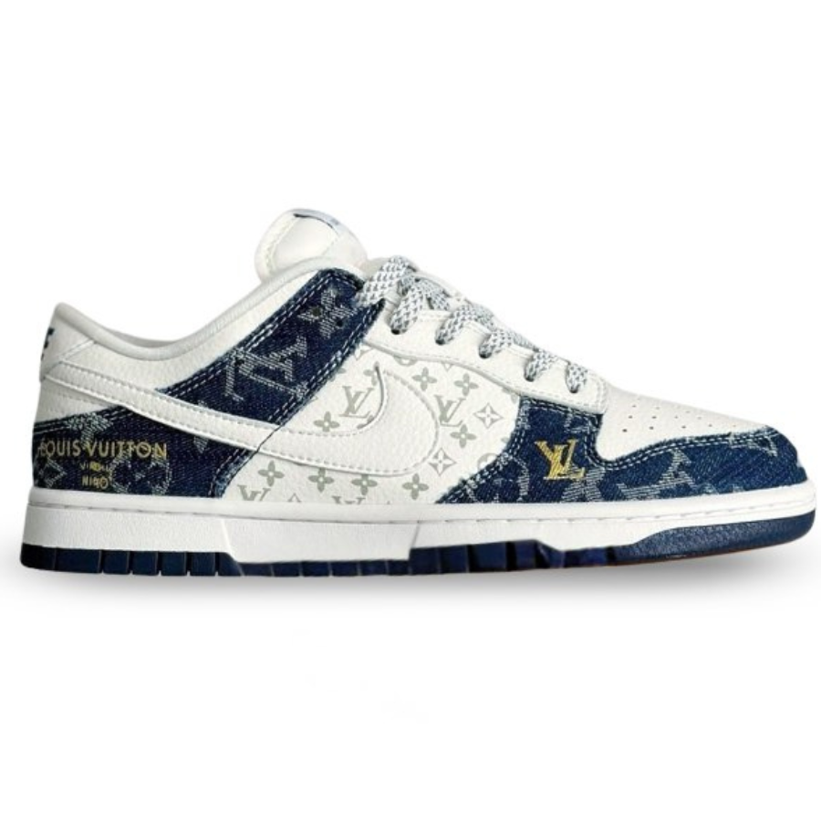Nike Air Jordan x LV Mixed Monogram White & Blue Denim Edition (Dunk Low Custom)